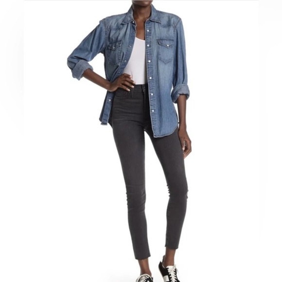 Madewell 9" Mid-Rise Skinny Jeans Washed Black Raw Hem Size 28 - Picture 1 of 11
